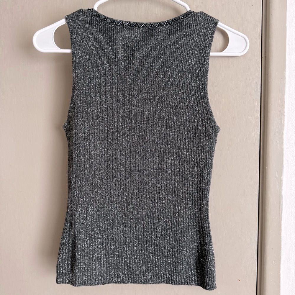 Cache Gray Embellished Fitted Sleeveless Tank Top - image 4